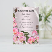 Elegant roze rozen en parels bewaren de datum Kaar Kaart (Staand voorkant)