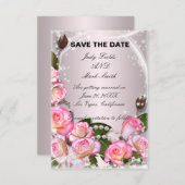 Elegant roze rozen en parels bewaren de datum Kaar Kaart (Voorkant / Achterkant)