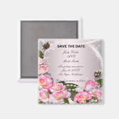 Elegant roze rozen en parels bewaren de datum magn magneet (Voorkant / Achterkant)