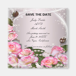 Elegant roze rozen en parels bewaren de datum magn magneet