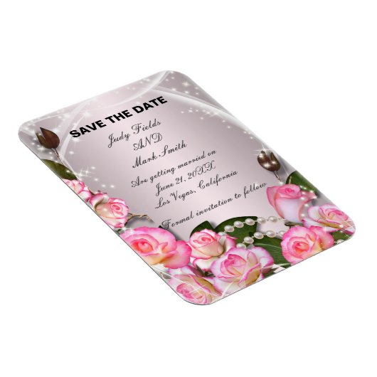 Elegant roze rozen en parels bewaren de datum magn magneet (Rechterzijde)