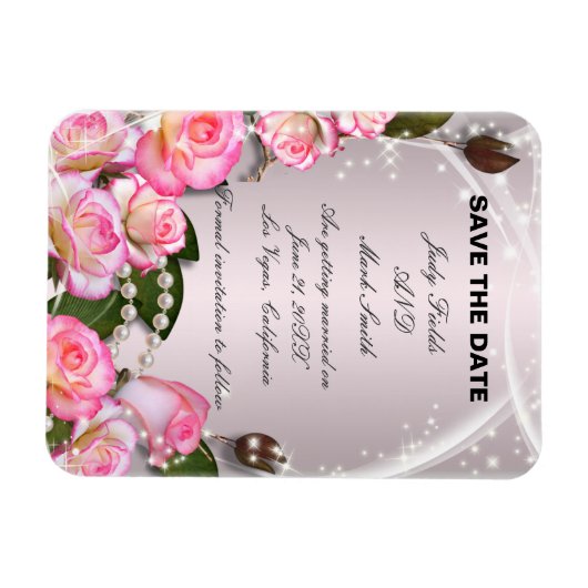 Elegant roze rozen en parels bewaren de datum magn magneet (Horizontaal)