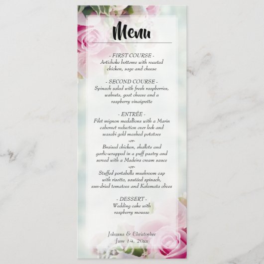 Elegant roze rozen en pony Buds Floral Wedding Menu (Voorkant)