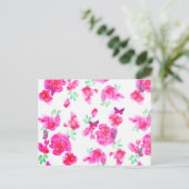 Elegant roze rozen en vlinders Briefkaart (Staand voorkant)