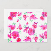 Elegant roze rozen en vlinders Briefkaart (Voorkant / Achterkant)