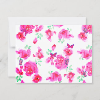 Elegant roze rozen en vlinders Briefkaart