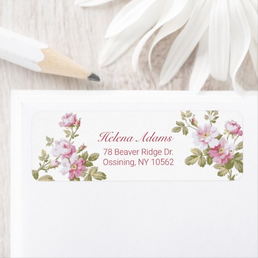 Elegant  roze rozen etiket (Insitu)