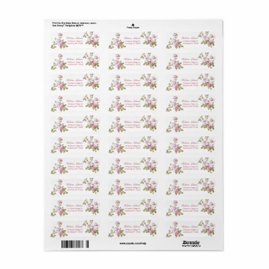 Elegant roze rozen etiket (Full Sheet)