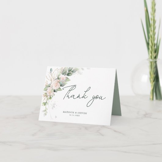 Elegant roze Rozen Eucalyptus Weddenschap Bedankkaart (Voorkant)