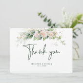 Elegant roze Rozen Eucalyptus Weddenschap Bedankkaart (Staand voorkant)