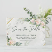 Elegant roze Rozen Eucalyptus Weddenschap Save The Date (Staand voorkant)