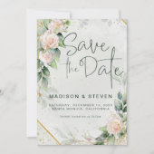 Elegant roze Rozen Eucalyptus Weddenschap Save The Date (Voorkant)