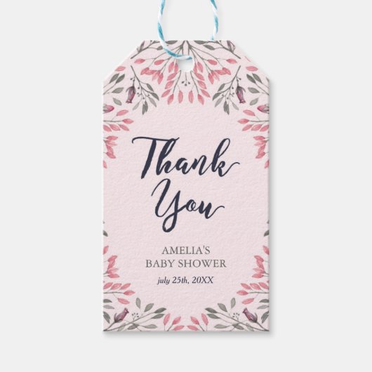 Elegant roze rozen Floral Baby shower Dank u wel Cadeaulabel (Voorkant)