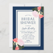 Elegant roze rozen Floral Bridal Shower Invitation Kaart (Voorkant)