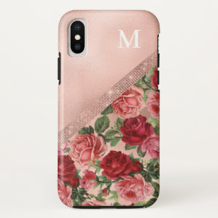 Elegant  Roze Rozen Floral Monogram Case-Mate iPhone Case