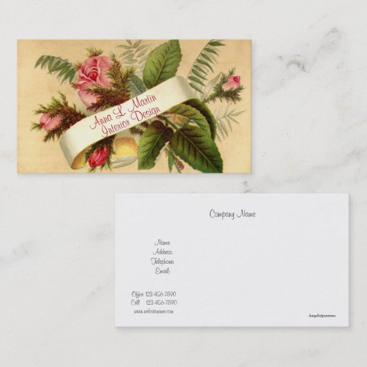 , Elegant Roze Rozen, Frans Land Visitekaartje (Voorkant / Achterkant)