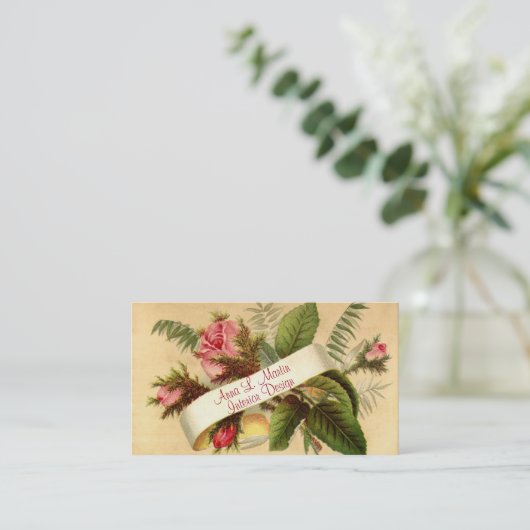 , Elegant Roze Rozen, Frans Land Visitekaartje (Staand voorkant)