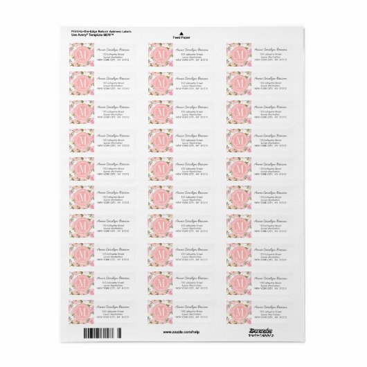 Elegant  Roze Rozen Gepersonaliseerd Etiket (Full Sheet)