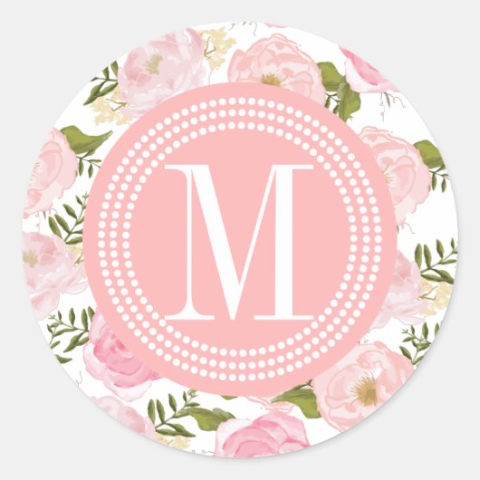 Elegant Roze Rozen Gepersonaliseerd Ronde Sticker (Voorkant)