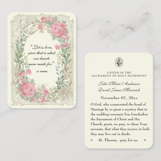 Elegant  roze rozen gouden bruiloft visitekaartje (Voorkant / Achterkant)