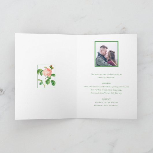 Elegant  roze rozen huwelijksuitnodiging (Binnen)