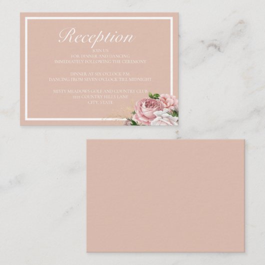 Elegant  roze rozen informatiekaartje (Voorkant / Achterkant)