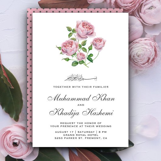 Elegant roze rozen islamitisch moslimhuwelijk kaart