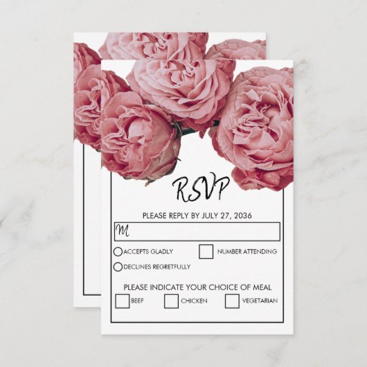 Elegant roze rozen maaltijdopties RSVP-Kaarten bin RSVP Kaartje (Voorkant / Achterkant)