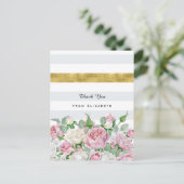 Elegant roze rozen met FAUX Gold Stripe Hartelijk  Briefkaart (Staand voorkant)