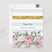 Elegant roze rozen met FAUX Gold Stripe Hartelijk  Briefkaart (Voorkant / Achterkant)