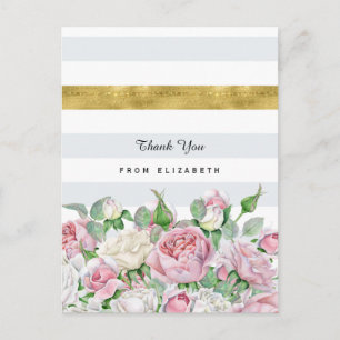 Elegant roze rozen met FAUX Gold Stripe Hartelijk  Briefkaart