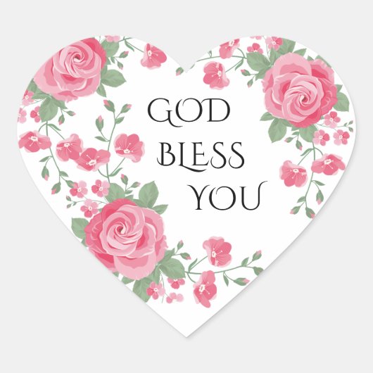 Elegant roze rozen met Moss Leaves God zegene jou Hart Sticker (Voorkant)