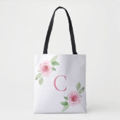 Elegant roze rozen monogram tote bag (Voorkant)