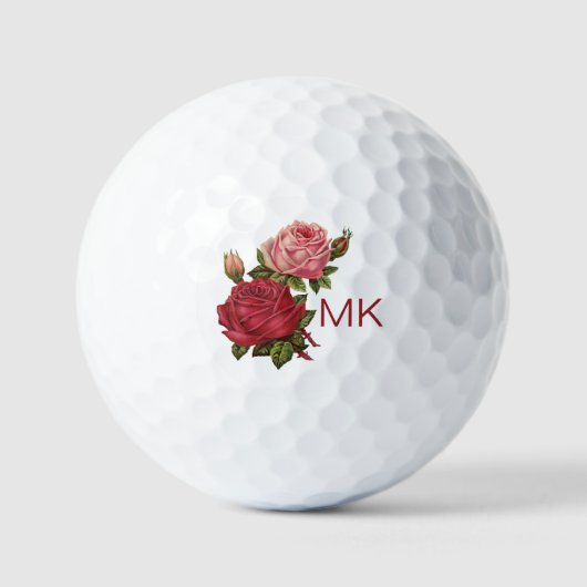 Elegant roze rozen monogrammen dames golfballen (Voorkant)