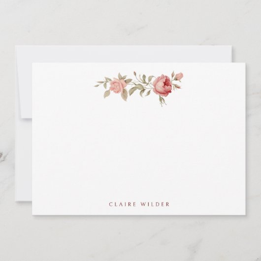 Elegant Roze Rozen - Naam toevoegen/Monogram Notitiekaartje (Voorkant)