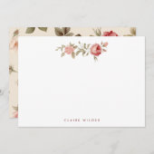 Elegant Roze Rozen - Naam toevoegen/Monogram Notitiekaartje (Voorkant / Achterkant)