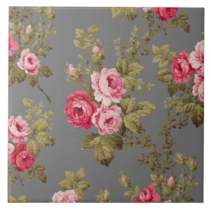 Elegant  roze rozen op grijze achtergrond tegeltje