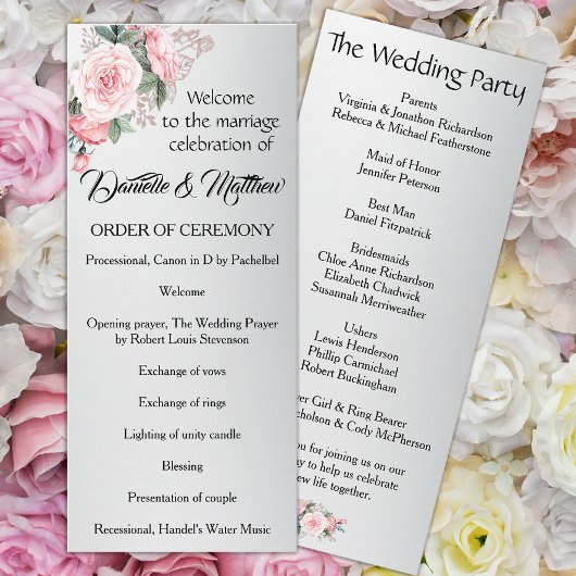 Elegant roze rozen op het Silver Wedding Program Programmakaart
