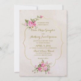 Elegant roze rozen op ivoor met goudLijst Kaart