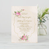 Elegant roze rozen op ivoor met goudLijst Kaart (Staand voorkant)