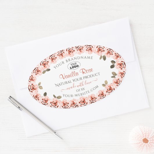 Elegant roze rozen op Logo witte productlabels Ovale Sticker (Envelop)