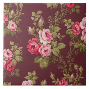 Elegant  roze rozen op Maroon Achtergrond Tegeltje