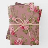 Elegant Roze  Rozen op Maroon/Buff/Oud Roos Inpakpapier Vel (In situ)