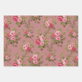 Elegant Roze  Rozen op Maroon/Buff/Oud Roos Inpakpapier Vel (Voorkant)