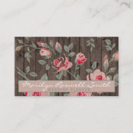 Elegant roze rozen op Rustic Wood Background Visitekaartje