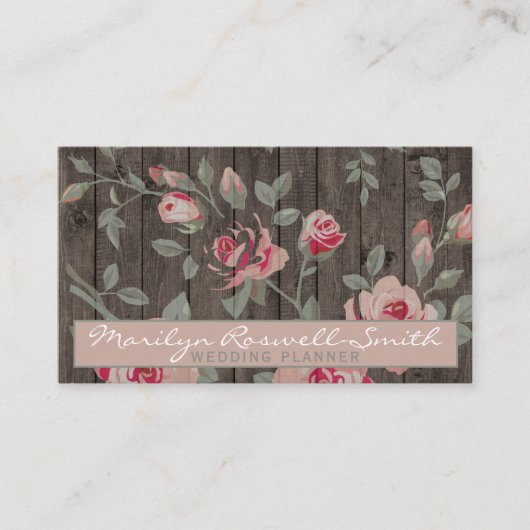 Elegant roze rozen op Rustic Wood Background Visitekaartje (Voorkant)