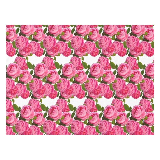 Elegant roze rozen op witte Floral Tafelkleed (Voorkant (Horizontaal))