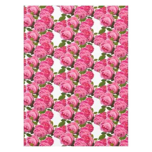 Elegant roze rozen op witte Floral Tafelkleed (Voorkant)