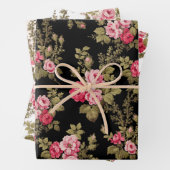 Elegant Roze  Rozen op Zwart/Wit/Buff BG Inpakpapier Vel (In situ)