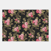 Elegant Roze  Rozen op Zwart/Wit/Buff BG Inpakpapier Vel (Voorkant)